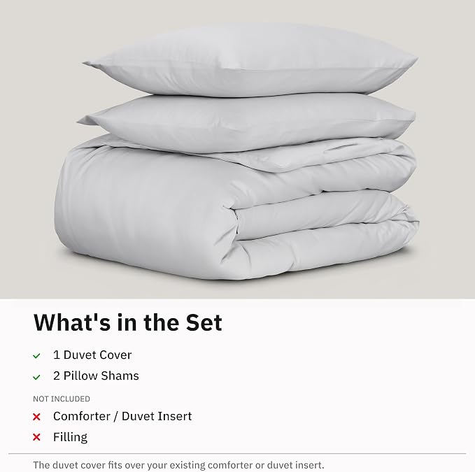 California Design Den Luxury King Size Duvet Cover Set, Silver | Soft 400 Thread Count 100% Cotton Sateen Backed by GH Seal, Duvet Cover & Pillow Sham 3 Pc Set, Button Closure & Corner Ties