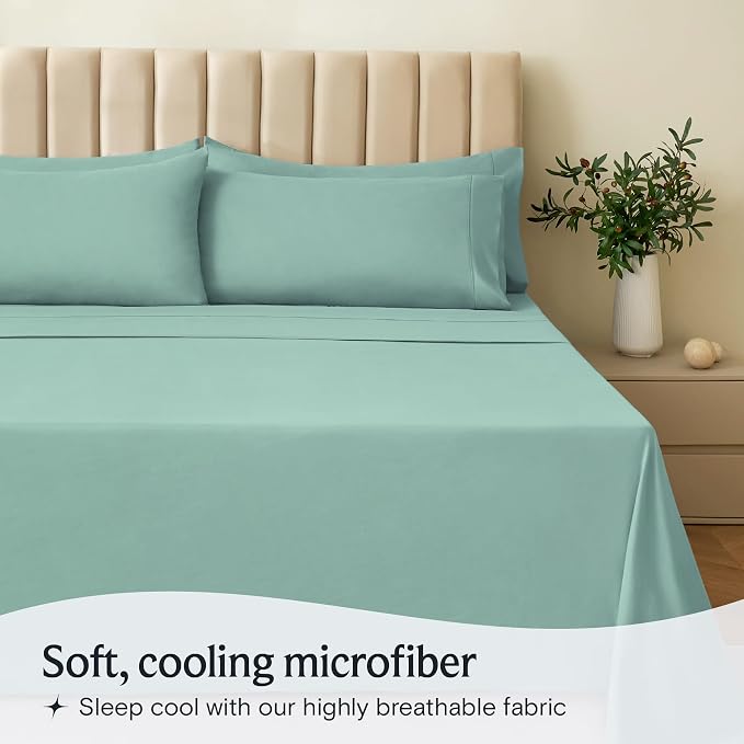 LuxClub 5 PC Split King Sheet Set, Deep Pockets Wrinkle Free Cooling Bed Sheets Hotel Bedding for Women, Men, Includes 2 Fitted Sheet, 1 Flat Sheet and 2 PillowcasesSoft Light Teal | LuxClub Silky Fitted Sheet & Pillowcase Sets, Breathable Hotel Luxury...