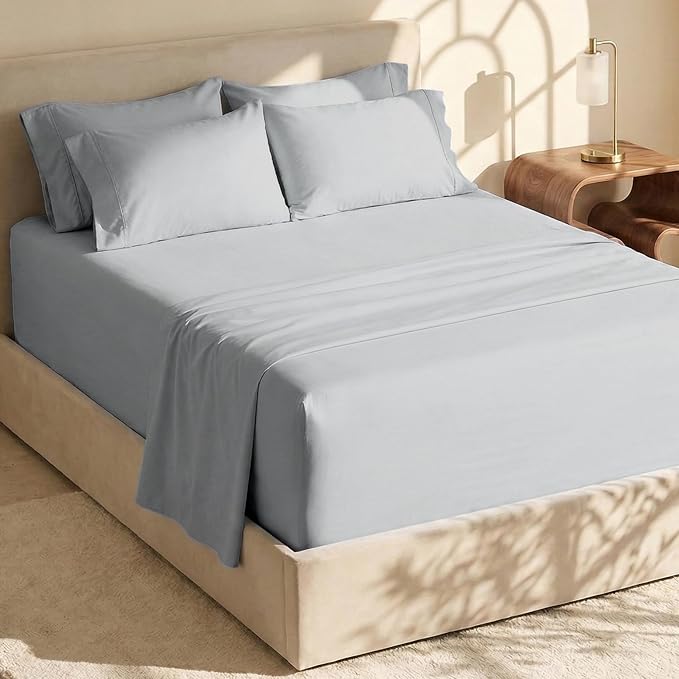 Hearth & Harbor Extra Deep Pocket Sheets - Fits Mattress 18-24 Inches Deep - Extra Deep Pocket California King Size - 6 Piece Cal King Sheets - Cal King, Silver