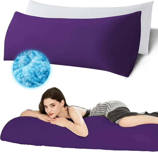 Ubauba Memory Foam Body Pillow with Cover, Full Large Body Pillows Insert for Adults with Envelope Closure Pillowcase, Firm & Fluffy Long Bed Pillows for Sleeping (20x54 inch, Purple)