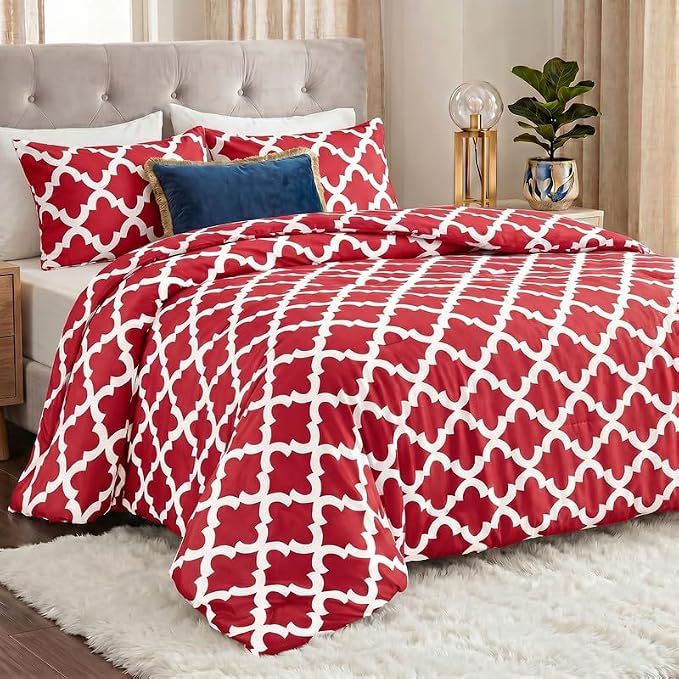 Utopia Bedding 3 Pc King Comforter Set, Printed Comforter, Red | Comforter Set Includes Comforter (90x102) Inches, 2 Shams (20x36) Inches. Soft Microfiber Down Alternative, Machine Washable.