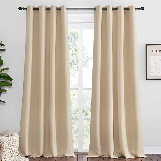 NICETOWN Bedroom Room Darkening Curtains, Biscotti Beige, 1 Pair, 55 inches by 120 Inch, Triple Weave Microfiber Grommet Top Thermal Insulated Solid Darkening Panels/Drapes for Kid's Room | Triple Weave Microfiber Grommet Top Thermal Insulated Solid Da...