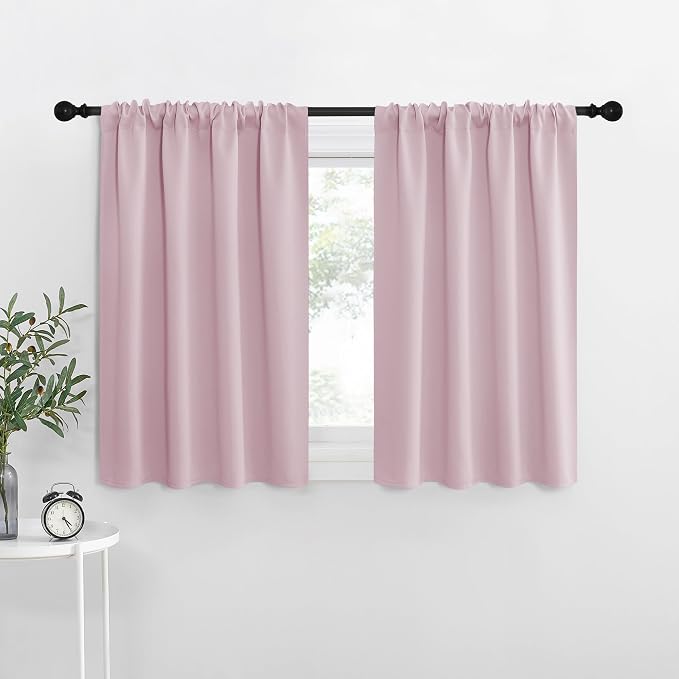 NICETOWN Kitchen Curtains, Baby Pink, 34" x 40", Set of 2, Short Blackout Curtains & Drapes, Thermal Insulated Rod Pocket Window Treatment Draperies for Nursery