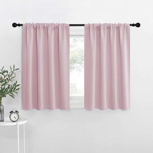 NICETOWN RV Blackout Curtains for Camper Windows, Baby Pink, 34" x 36", Set of 2, Kitchen Short Blackout Curtains & Drapes, Thermal Insulated Rod Pocket Window Treatment Draperies for Nursery