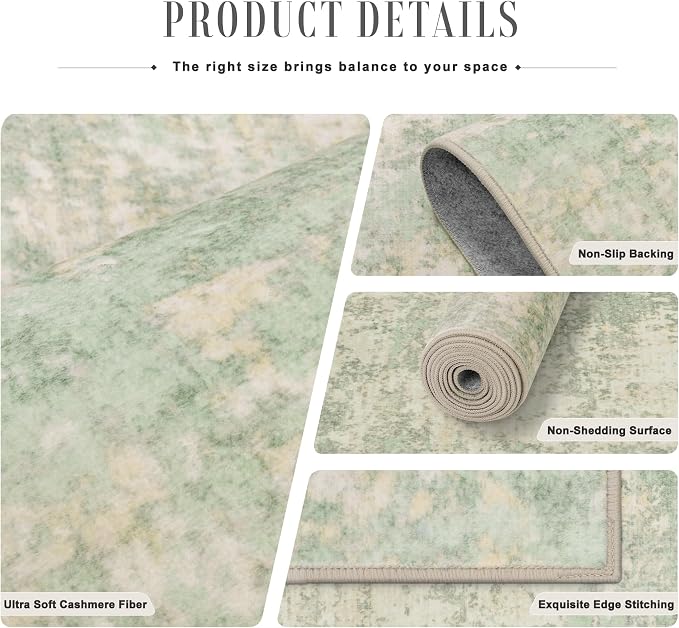 2x5 Washable Runner Rug：Modern Abstract Soft Carpet Green Cream | For Hallway, Bedroom, Kitchen, Laundry, Bathroom,Door Mat,Modern Abstract,Machine washable,Non-Slip,Stain Resistant,Indoor