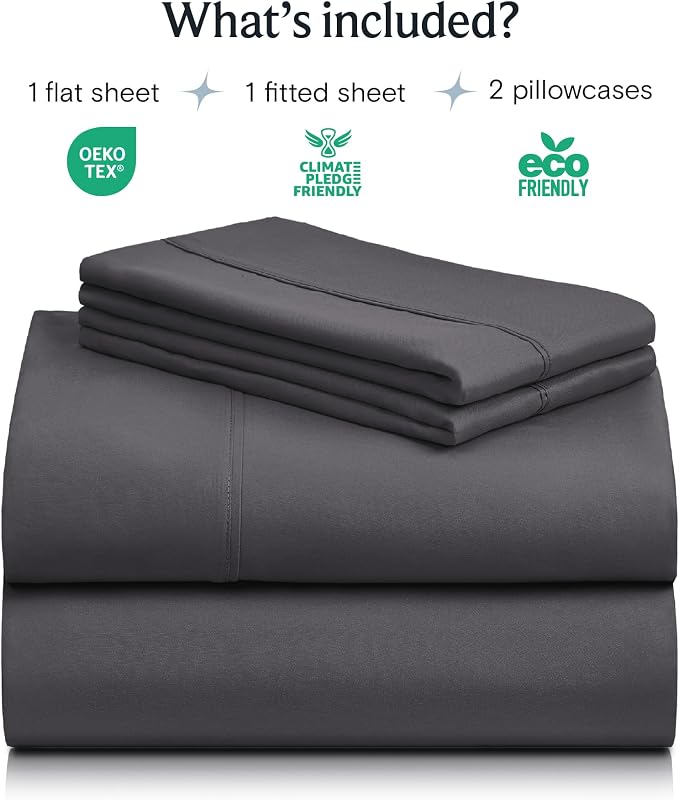 LuxClub 4 PC Full Sheet Set, Deep Pockets Wrinkle Free Cooling Bed Sheets Hotel Bedding for Women, Men, Kids & Teens, Includes 1 Fitted Sheet, 1 Flat Sheet and 2 Pillowcases-Dark Grey | LuxClub Silky Fitted Sheet & Pillowcase Sets, Breathable Hotel Lux...