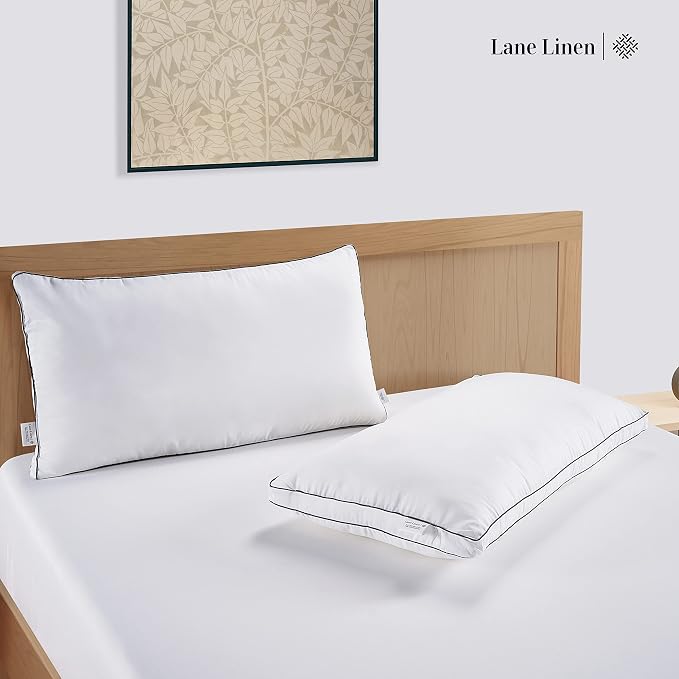 LANE LINEN Standard Size Bed Pillows for Sleeping, Set of 2, 20x26 - White | Perfect for Side, Back & Stomach Sleepers, Down Alternative Fill, Medium Firm, Breathable, Cooling, Soft & Fluffy Comfort