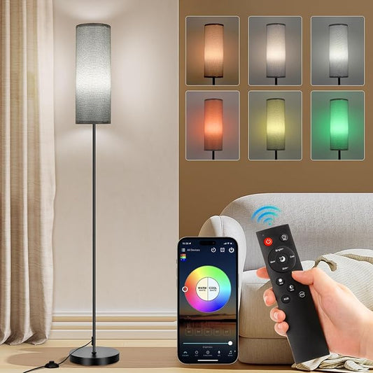 FRIDEKO HOME Floor Lamp, 9W 800LM Smart Bulb, Tall Corner Lamp, Gray Shade | Music Sync Light, App & Remote Control, Color Changing Ambient Lighting Standing Lamp for Bedroom Game Christmas Home Decor