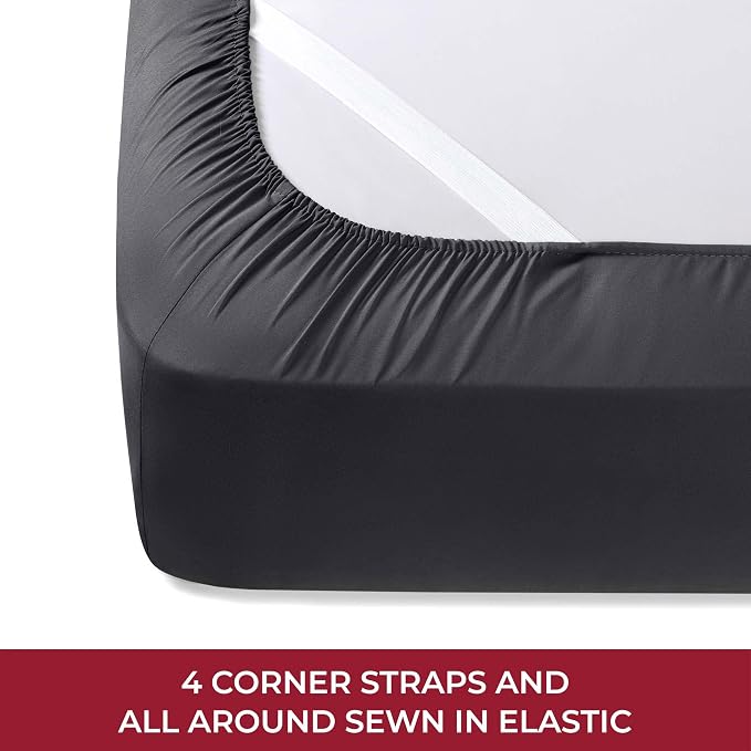 Mellanni Iconic 4-Piece, Ultra Soft Sheet Set (RV/Short Queen, Black) | 10M+ Sleepers. Lab-tested: Sleeps Cool, Stays Bright, Strong, Smooth. Good Housekeeping Best Bedding, 7 yrs running.