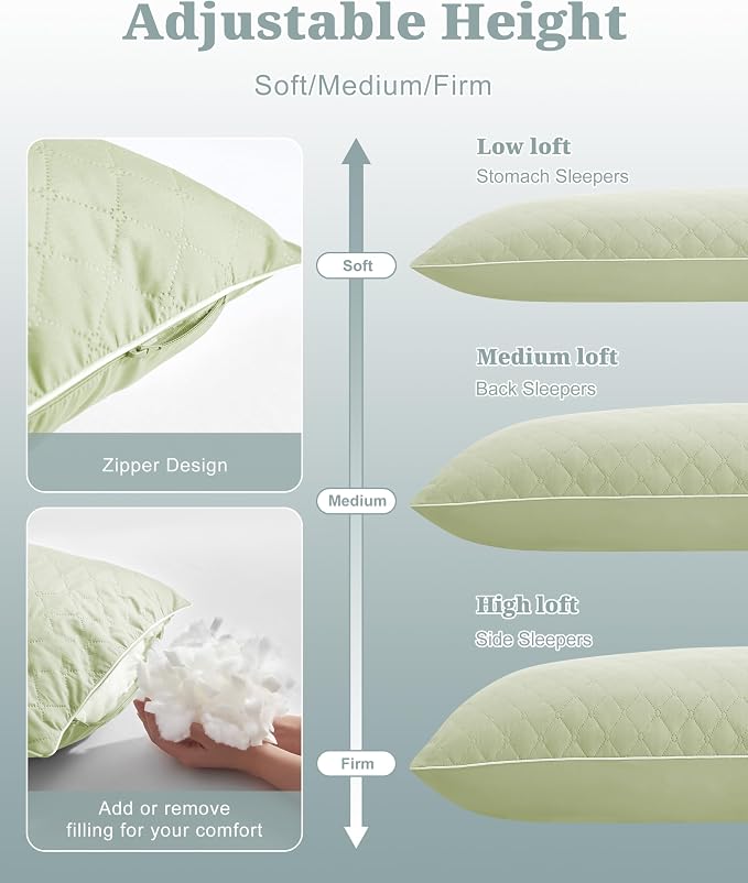 YZ HOME Long Body Pillow for Adults,Firm Body Pillow Shredded Memory Foam | Adjustable Height,Support for Side Sleeper & Pregnant Women(Green,20x54 Inch)
