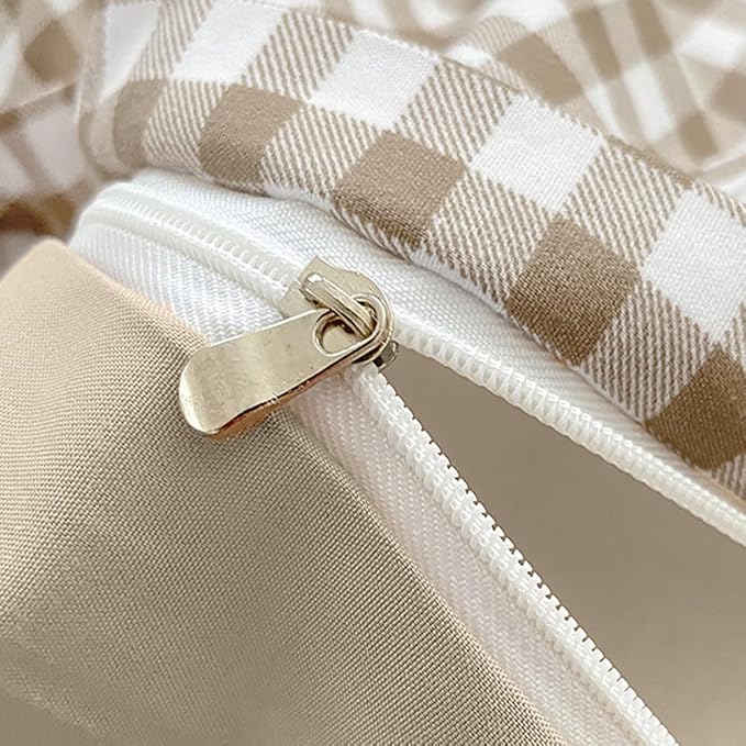 Nayoroom Gingham Duvet Cover Set Full Brown Tan Plaid Checkered Bedding | Reversible, Soft Breathable Washed Microfiber, All-Season Comfort, Hidden Zipper, 4 Corner Ties, Farmhouse Dorm Bedding