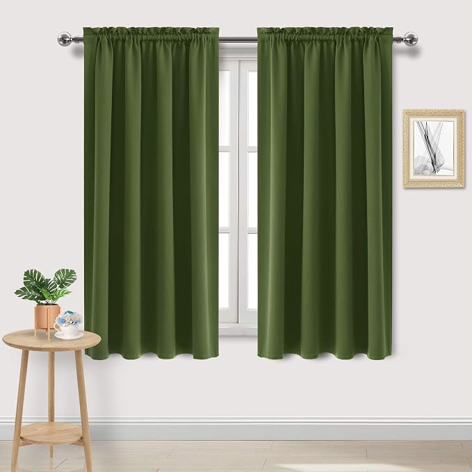 DWCN Blackout Curtains for Bedroom 52 x 63 Inch Long Olive Green 2 Panels | Room Darkening, Thermal Insulated, Light Blocking, Rod Pocket Drapes, Noise Reducing Window Treatments