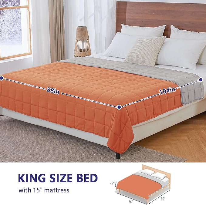 yescool Weighted Blanket for Adults (30 lbs, 88” x 104”, Orange) Cooling Heavy Blanket for Sleeping Perfect for 290-310 lbs, King Size Breathable Blanket with Premium Glass Bead