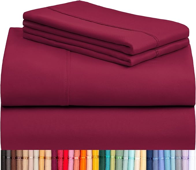 LuxClub 6 PC California King Size Sheet Set Bed Sheets Deep Pockets 18" Eco Friendly Wrinkle Free Cooling Sheets Machine Washable Hotel Bedding Silky Soft - Burgundy California King | LuxClub Silky Fitted Sheet & Pillowcase Sets, Breathable Hotel Luxur...