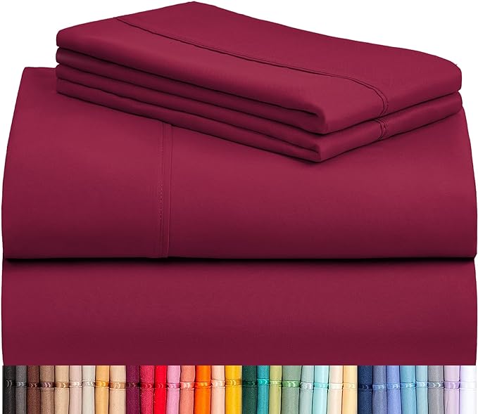 LuxClub 6 PC Full Size Sheet Set Bed Sheets Deep Pockets 18" Eco Friendly Wrinkle Free Cooling Sheets Machine Washable Hotel Bedding Silky Soft - Burgundy Full… | LuxClub Silky Fitted Sheet & Pillowcase Sets, Breathable Hotel Luxury Bedding for Mattres...