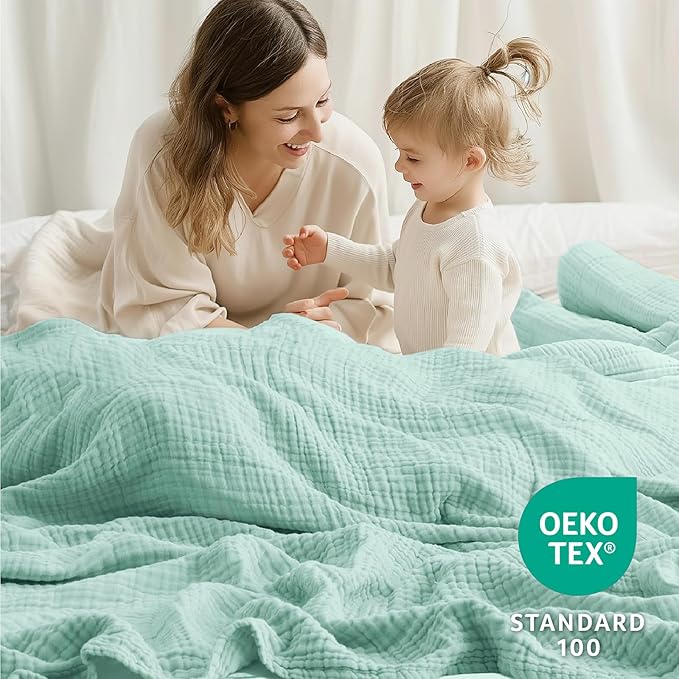 100% Cotton Muslin Blanket Twin 66" x 90", Breathable and Lightweight Cotton Twin Blankets for Couch, Soft Cooling Summer Gauze Blanket for Adults All Season, Mint