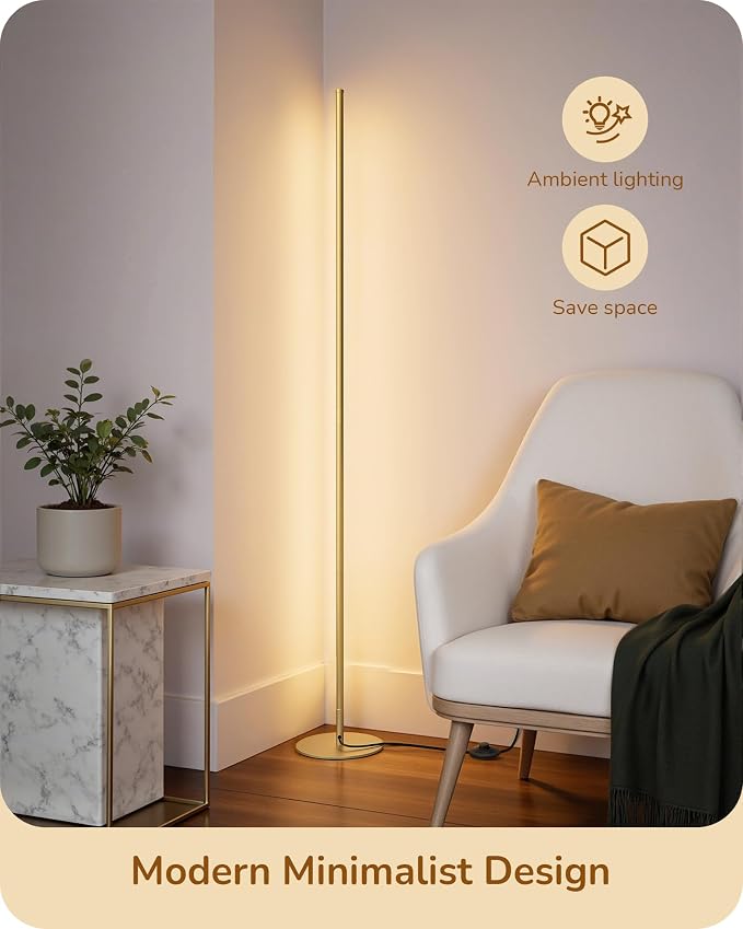 EDISHINE 2 Pack 57.5” Corner Lamp with Remote, 7 CCT Adjustable & Dimmable | 2700-6000K, Sturdy Base, LED Modern Floor Lamp for Bedroom, Living Room, Home Office, Gold