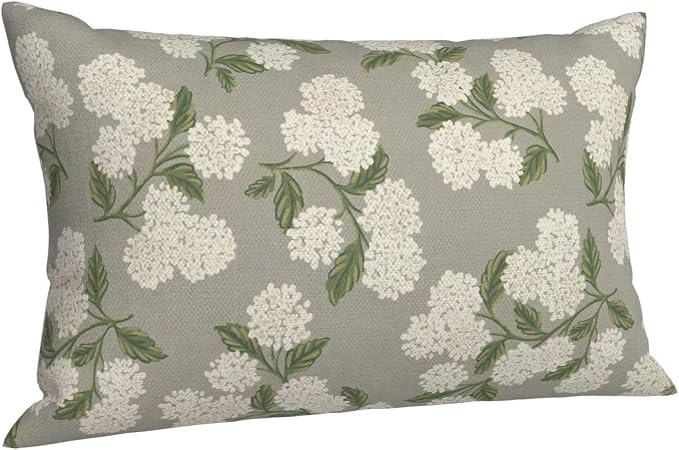 Grey Spring Pillow Covers 12x20 Inch 2 Pcs Gray Green Hydrangea Flower Decor Throw Pillows Vintage Floral Seasonal Summer Outdoor Decoration Pillowcase Linen Cushion Cover for Couch Sofa