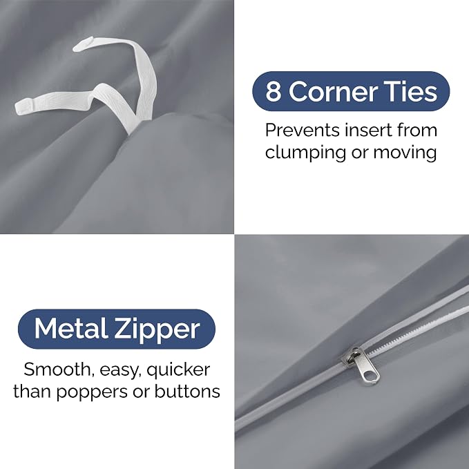 Duvet Cover Full Size - Soft 3 Piece with Zipper Closure - Steel Blue | Extra Soft, Breathable, Full Duvet Cover 80" x 90" with 2 Pillow Shams, Zipper Closures & Ties, Women, Men, Kids & Teens