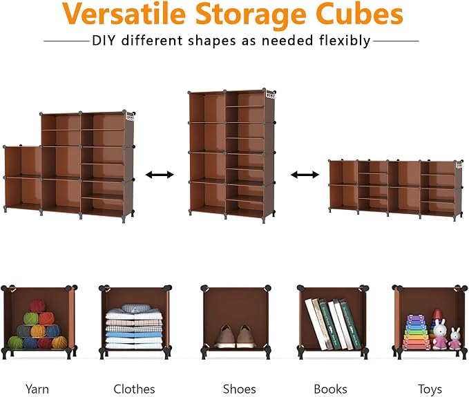 AWTATOS Closet Organizer 8 Cube Storage Shelves, Cocoa Brown | Closet Organizers and Storage, DIY Stackable Cubby Shelving, Clothes Organizers for Closet Bedroom Living Room Office