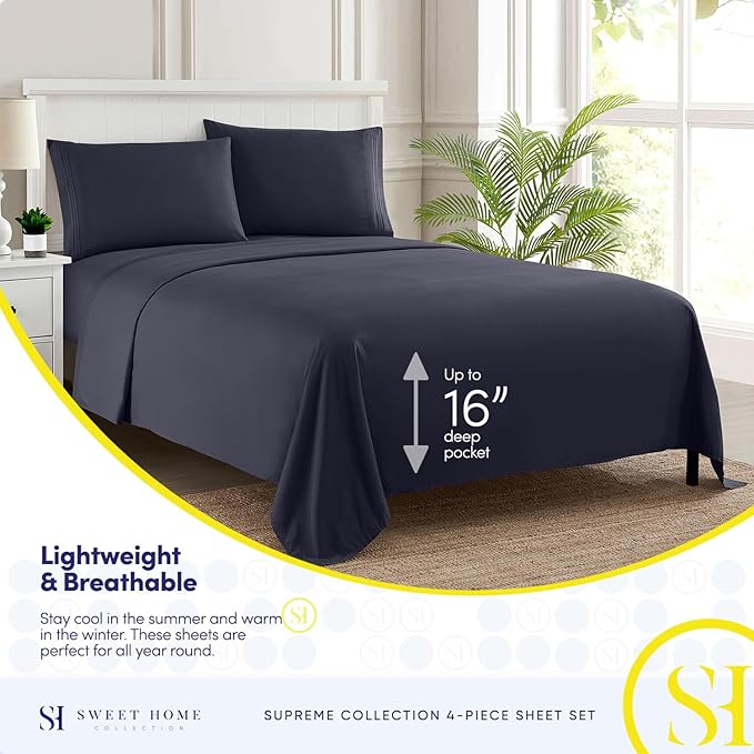 Full Size Sheet Sets - Breathable Luxury Sheets with Full Elastic & Secure Corner Straps Built In - 1800 Supreme Collection Extra Soft Deep Pocket Bedding Set, Sheet Set, Full, Navy