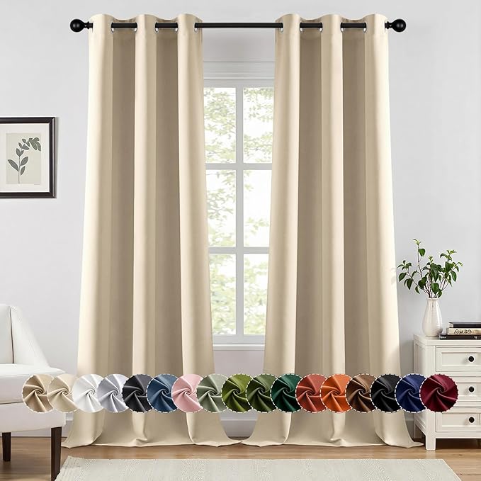MIULEE Blackout Curtains for Bedroom 2 Panels 40 x 96 Inch Long Cream Beige | Thermal Insulated, Living Room Darkening Grommet Drapes, Noise Reducing, Light Blocking Window Treatments