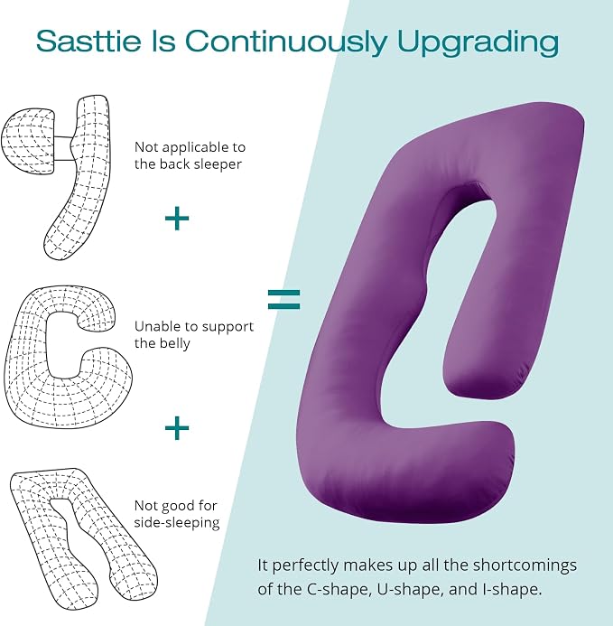 Cooling Pregnancy Pillows for Sleeping, 65'' Full Body Pillow, Purple | Sasttie Maternity Pillow, OEKO-TEX, Down Alternative, Removable Cover, Pregnant Women Must Haves, Maternity Essential