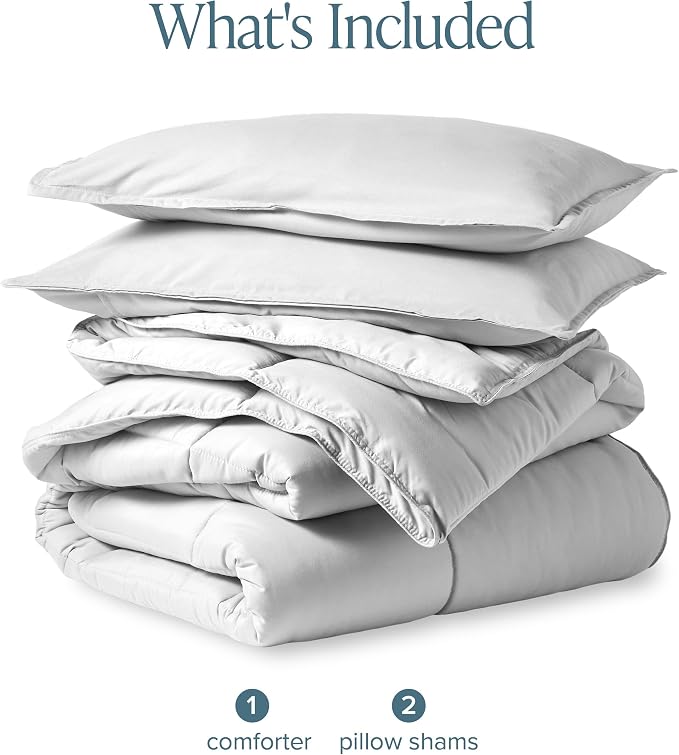 Bare Home Queen Comforter Set - 1800 Ultra Soft (Queen, Cloud Grey) | All-Season, Breathable, Hypoallergenic, Premium 1800, Warm, Cozy