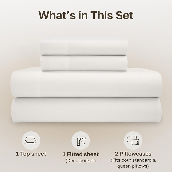 California Design Den Organic Cotton Full Size Bed Sheet Set, True Ivory | GOTS Certified, Lightweight Crisp & Airy Percale For Hot Sleepers, 15" Deep Pocket, All-around Elastic, Easy Care