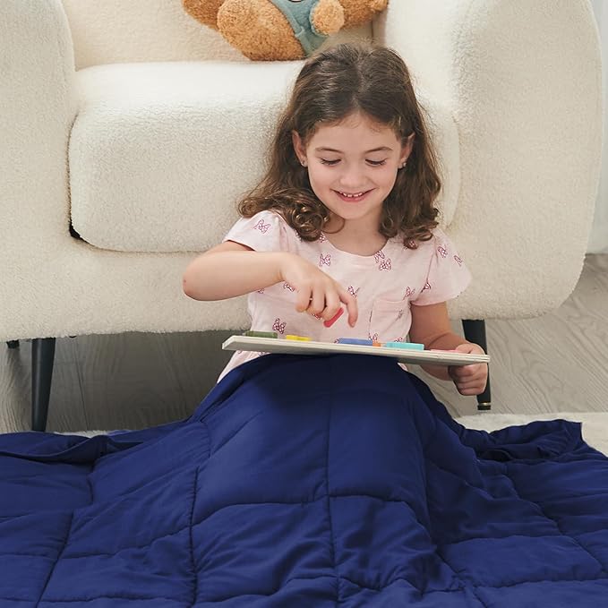 yescool Weighted Throw Blanket 3lbs, 36" x 48", Blue | Cooling Heavy Blanket, Perfect for 20-40 Lbs, Breathable Blanket With Premium Glass Beads, Machine Washable