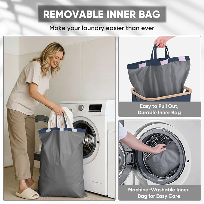 BALEINE 70L Laundry Hamper with Lid, Large Laundry Basket Bin | Large Capacity, Easy-Access Lid, Shape-Retaining Structure, Pull Handles, Ideal for Bedroom, Dorm, Laundry Room