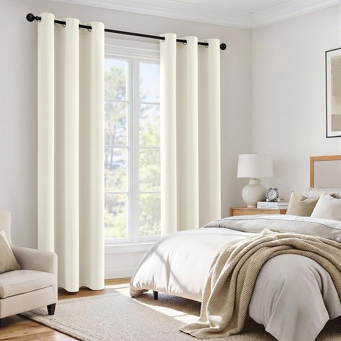 MIULEE Beige White 100% Blackout Curtains for Bedroom 40x72 Inch 2 Panels | 2 Thick Layers Thermal Insulated Window Curtains with Black Liner, Noise Reducing Grommet, Drapes for Living Room