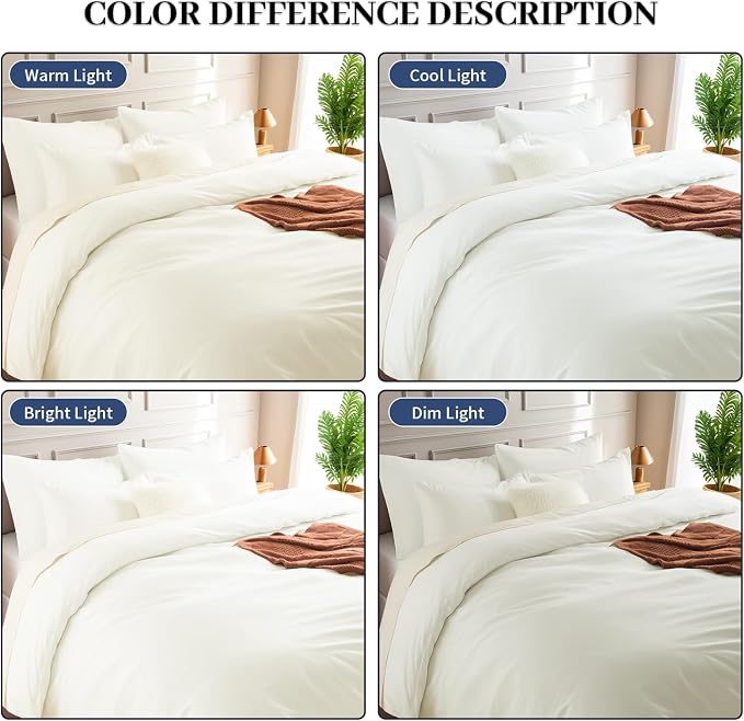 NEXHOME PRO Full Duvet Cover Set, 100% Washed Cotton with Linen-Like Texture, Natural Organic, Breathable & Comfortable, Includes Home Bedding Set Milk White (No Comforter) 8090