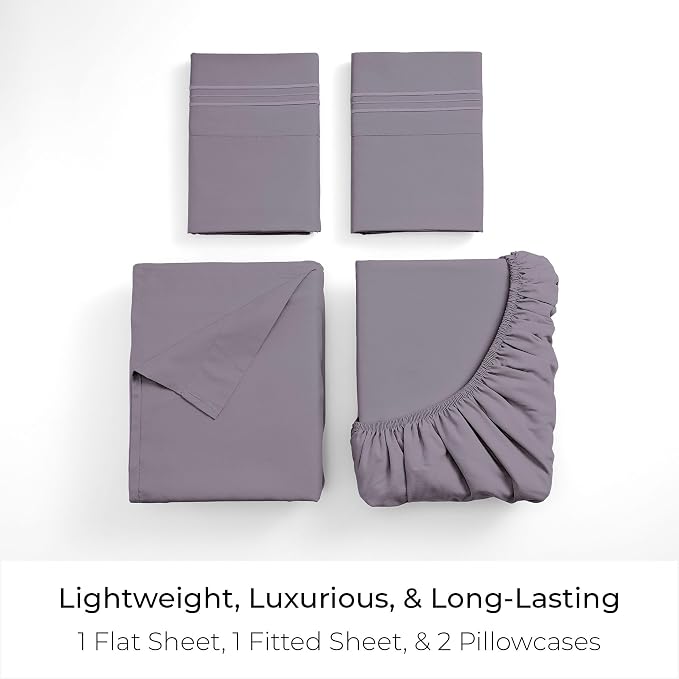 Mellanni Iconic 4-Piece, Ultra Soft Sheet Set (California King, Hazy Lilac) | 10M+ Sleepers. Lab-tested: Sleeps Cool, Stays Bright, Strong, Smooth. Good Housekeeping Best Bedding, 7 yrs running.