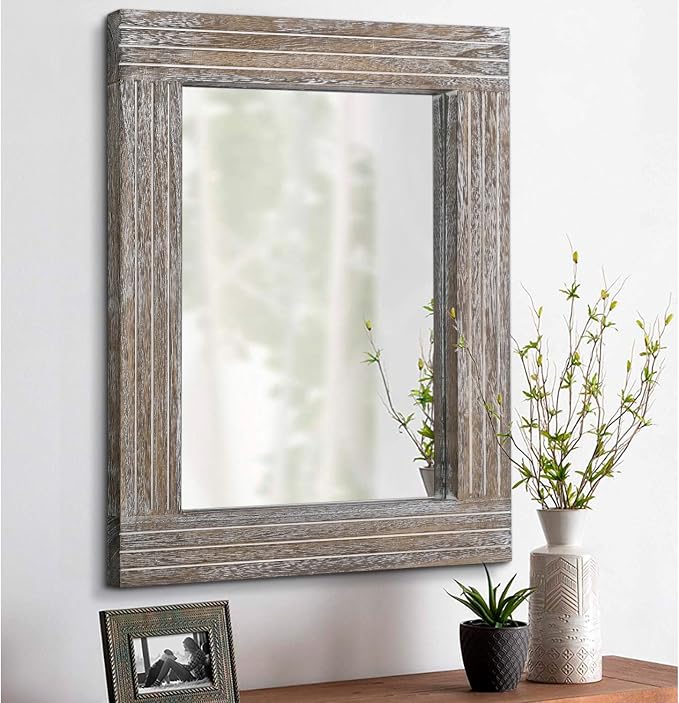 Mirrors for Wall Rustic Wooden Frame Rectangle Mirror Vintage Hanging Mirror for Bedroom Bathroom Living Room Farmhouse Wall Decor Large 20" x 16 "