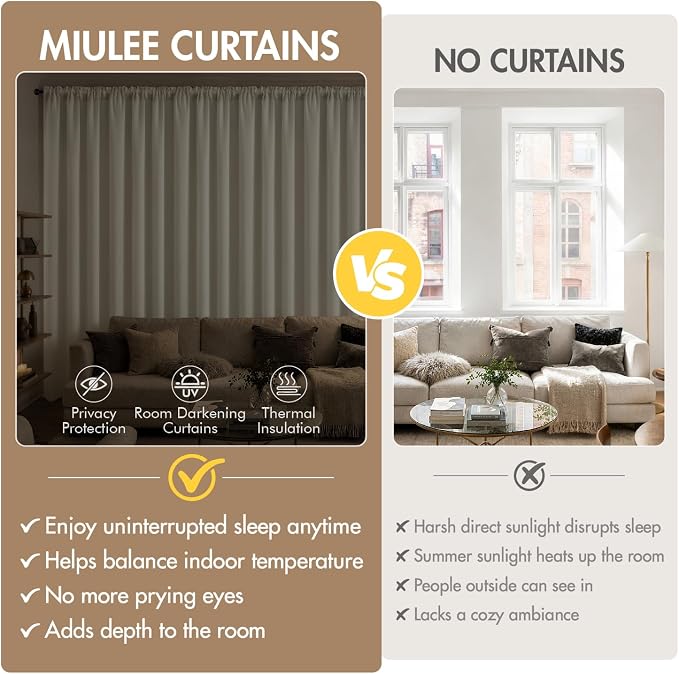 MIULEE 84 Inch Length Beige-White Blackout Bedroom Curtains Set of 4 | Thermal Curtains for Summer Heat, Light Blocking Privacy Bedroom Window Drapes, Top&Bottom Rod Pocket, Living Room
