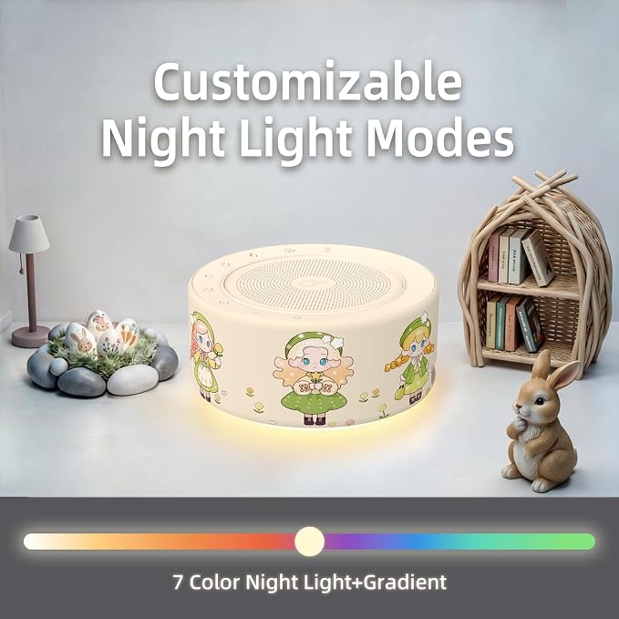 Kipcush White Noise Machine for Baby & Adults, Sleep Sound Machine with 30 Soothing Sounds, 8-Color Night Light, Memory Function, White Noise for Sleeping, Nursery, Office, Travel, Relaxation