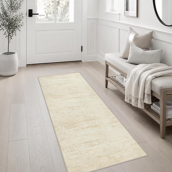 2x5 Washable Runner Rug：Modern Abstract Kitchen Soft Carpet Beige | For Hallway, Bedroom, Kitchen, Laundry, Bathroom,Door Mat,Modern Abstract,Machine washable,Non-Slip,Stain Resistant,Indoor