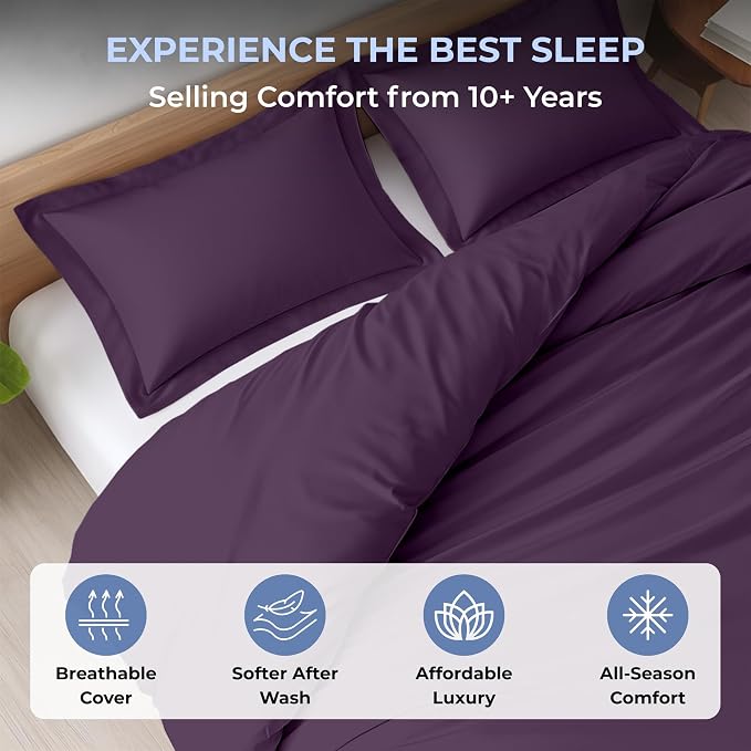 3 Pc Duvet Cover King Size Set-100% Egyptian Cotton 600 Thread Count Ultra Soft Premium Durable Comforter Cover Zipper Closure & Corner Ties - (Plum, 104" X 94")