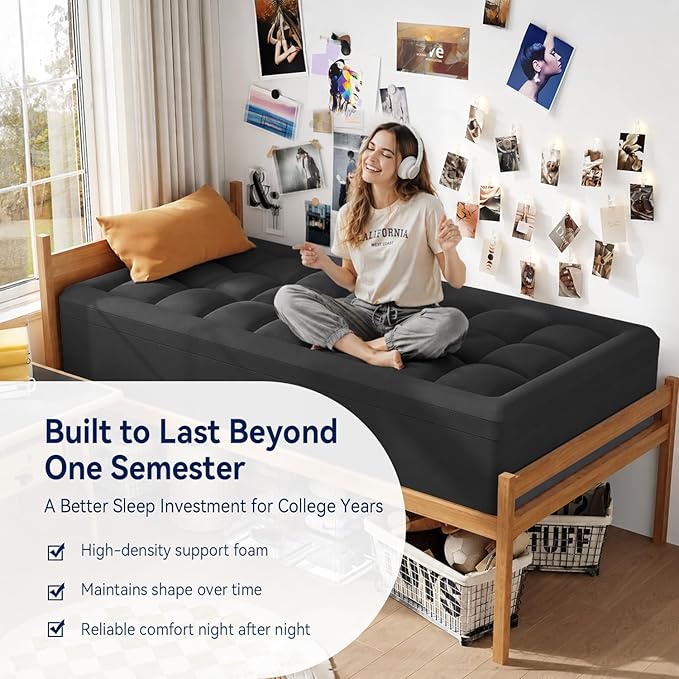 ELEMUSE Twin XL College Dorm Essentials 3 Inch Memory Foam Mattress Topper | Dual Layer Design, 2 Inch Cooling Gel Foam and 1 Inch Soft Pillow Top Bed Pad, Back to School, Comfortable Support
