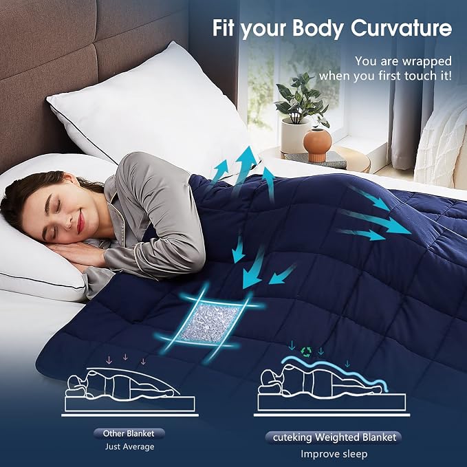 CuteKing Weighted Blanket for Adults (20lbs, 48"x72", Navy Blue) Heavy Blanket for 180-190lbs, Weighted Blanket for Cooling & Heating with Premium Glass Beads, Thick Blanket for Adult All-Season