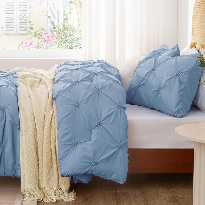 BEDELITE Twin Comforter Set Cornflower Blue,Lightweight & Soft Comforter | Pintuck Boho Bedding, Warm & Cute Bed Set for All Season,With 1 Pillowcase
