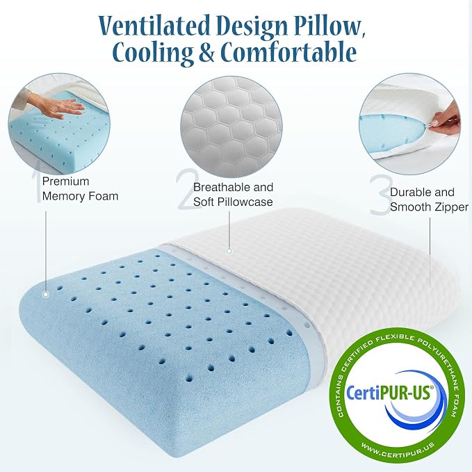 OLIXIS Memory Foam Pillow, Bed Pillows for Sleeping, Standard Size, 3 PCS | Firm and Comfortable Support, Bed Pillow for Back and Side Sleepers, Cooling Gel, Breathable Mesh & Washable Cover, White