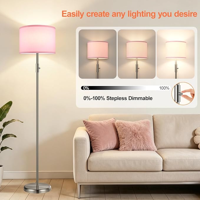 Floor Lamp Simple Design with Shade, Small Tall Lamps for Living Room Bedroom Office Dining Room Kitchen-Nickel