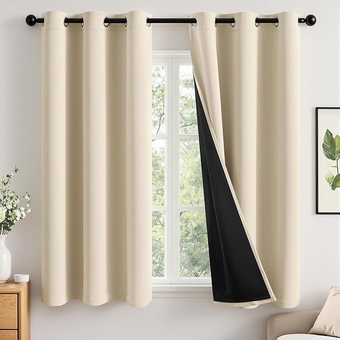 MIULEE Cream Beige Blackout Curtains for Bedroom 40x45 Inch Long 2 Panels | 2 Thick Layers Thermal Insulated Short Window Curtains, Noise Reducing Grommet, Drapes for Kitchen Living Room，2 Panels