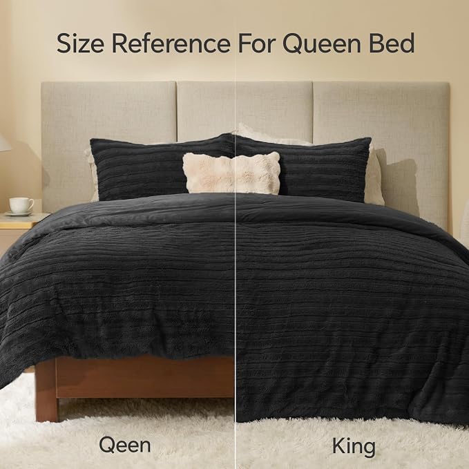 BEDELITE Faux Fur King Size Comforter Set, Fluffy Bed Set, Black | Super Soft & Warm, Luxury Fuzzy Cozy Comforter for Winter, Heavy Plush Bed set, with 2 Pillowcases