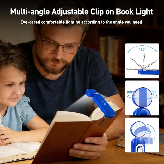 VAVOFO USB Rechargeable Book Light, Bookmark Clip on LED Reading Light | 3 Colors 9 Lighting modes clip on book light, Eye Care Glow for Bed Reading, Christmas Gift for Bookworms, Book Accesories