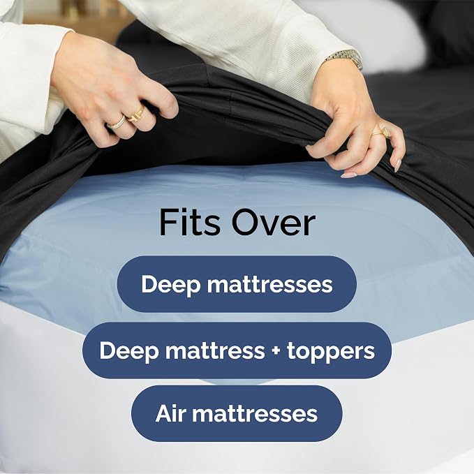 Extra Deep Full Sheet Set - 4 Piece Breathable & Cooling Bed Sheets - Black | Easily Fits 18 to 24 inch Mattress - Ultra Soft, Wrinkle & Fade Free with Extra Deep Pockets - Comfy Hotel Luxury Bedding