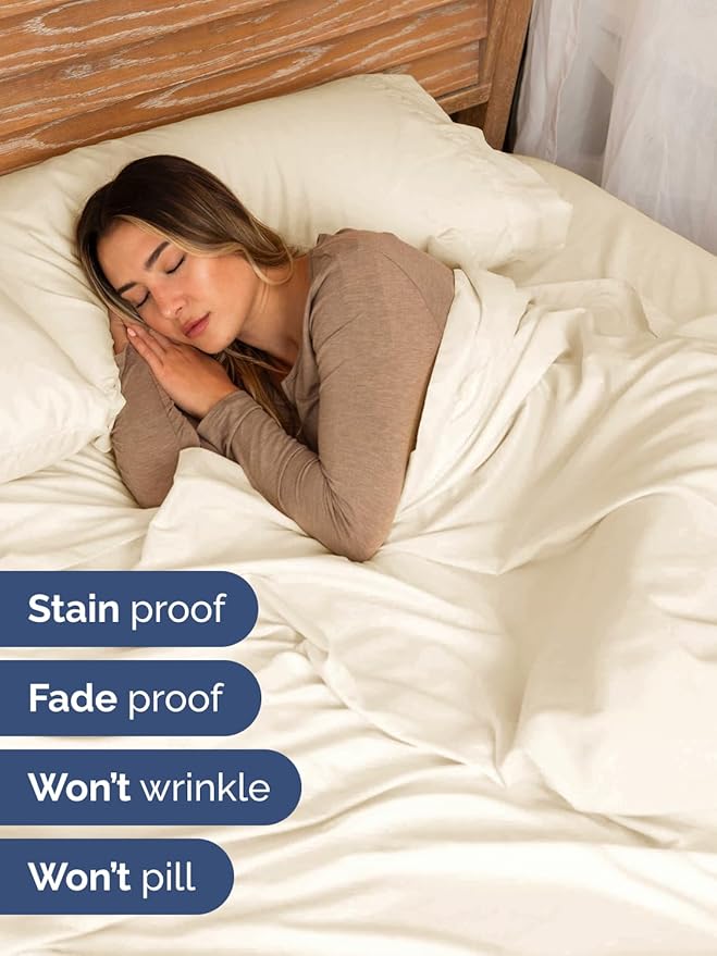Extra Deep Split King Sheet Set - 7 Piece Breathable & Cooling - Off White | Hotel Luxury Bed Sheets Set, Easy & Secure Fit, Ultra-Soft, Wrinkle & Fade Free, Comfy Sheets Set with Extra Deep Pockets