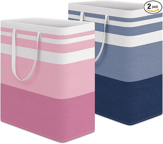 HomeHacks 2 Pack Laundry Baskets, Laundry Hampers Bags (Blue+Pink 100L) | Waterproof, Freestanding, Collapsible Clothes Hamper with Reinforced Handles in Laundry Room, Dorm, Bathroom, Bedroom
